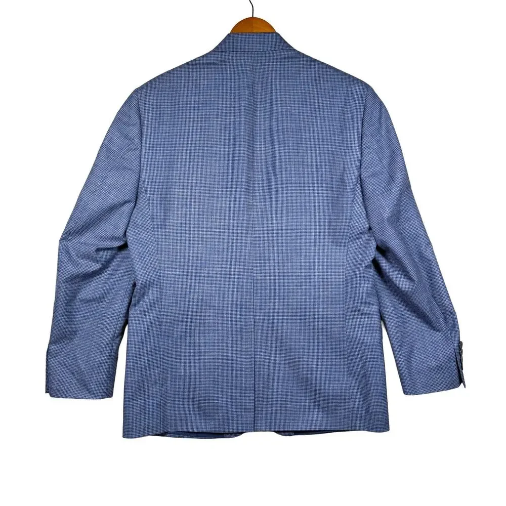 Lauren Ralph Lauren Men Wool Silk Linen Blue Checks Preppy Blazer Sport Coat 40R